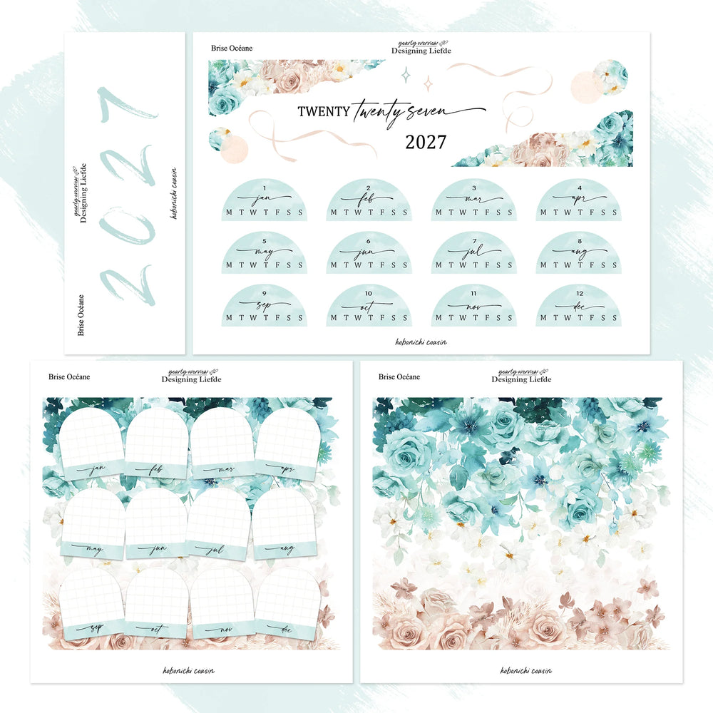 Complete separated four-sheet Brise Océane 2027 yearly overview kit for Hobonichi Cousin