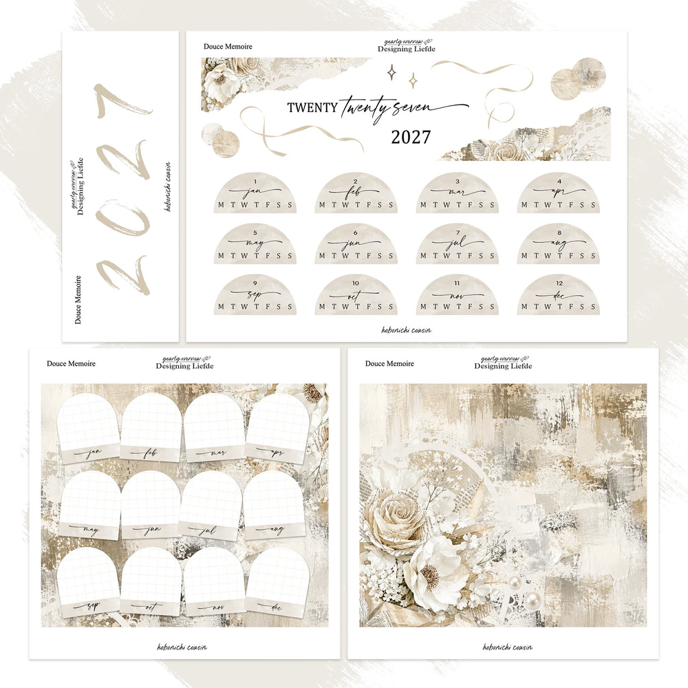 Douce Mémoire 2027 Hobonichi Cousin four-sheet kit, complete separated view