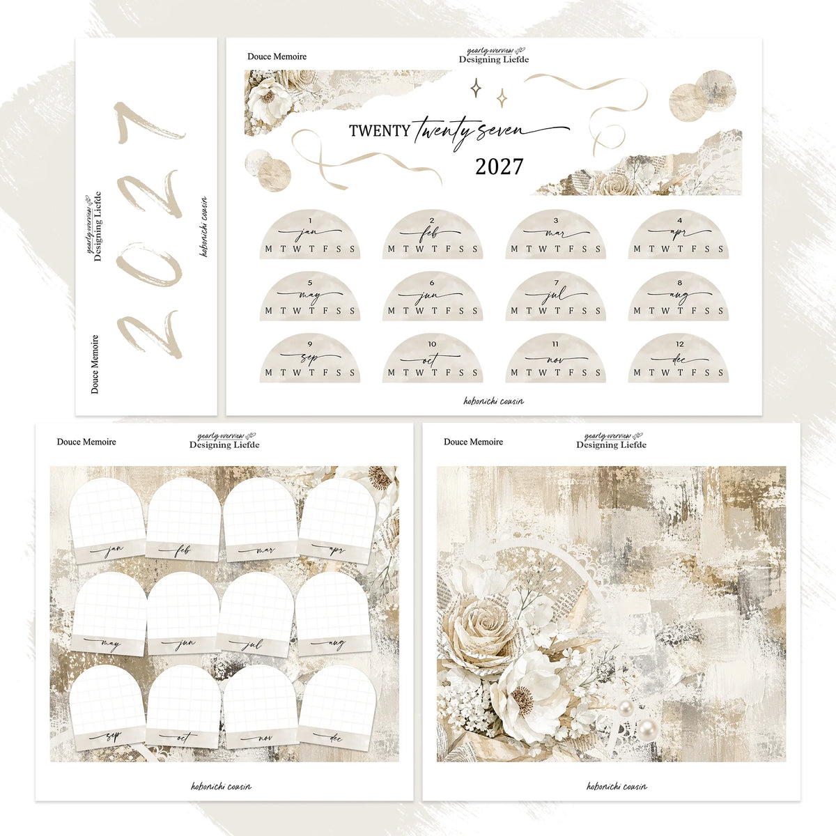 Douce Mémoire 2027 Hobonichi Cousin four-sheet kit, complete separated view