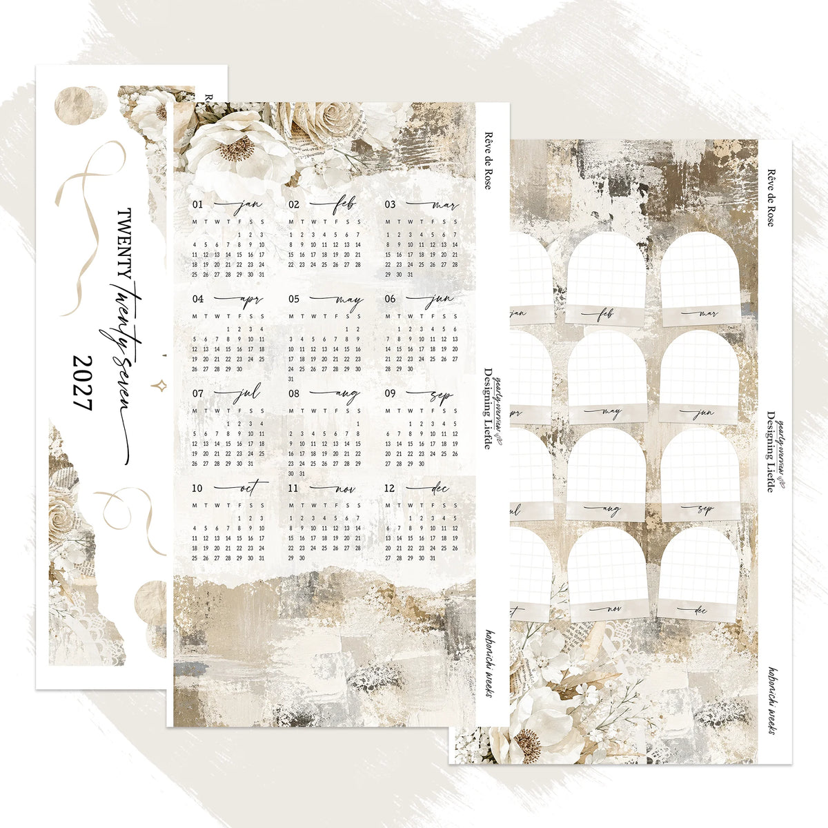 Complete separated Douce Mémoire 2027 Hobonichi Weeks three-sheet sticker kit