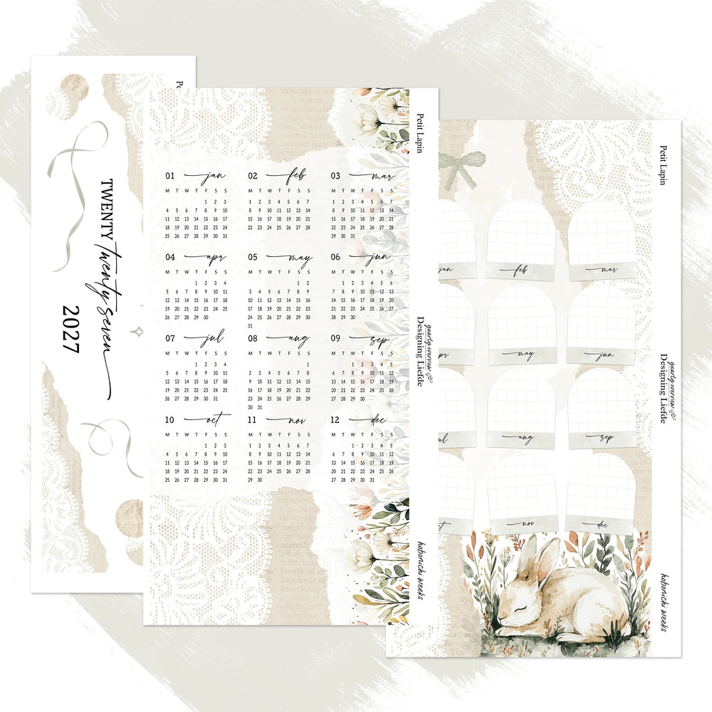 Petit Lapin 2027 Hobonichi Weeks three-sheet kit shown complete and separated